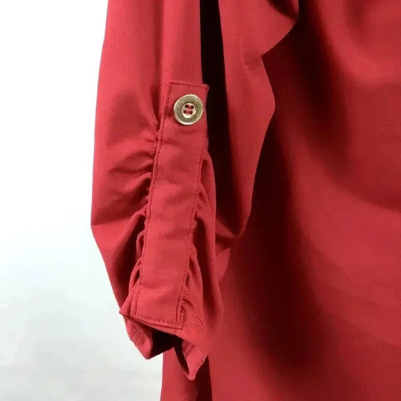Women's Red Tunic Top Zenana Outfitters 3X Gold 1/3 Zip Popover Ruched Stretchy - Picture 9 of 11